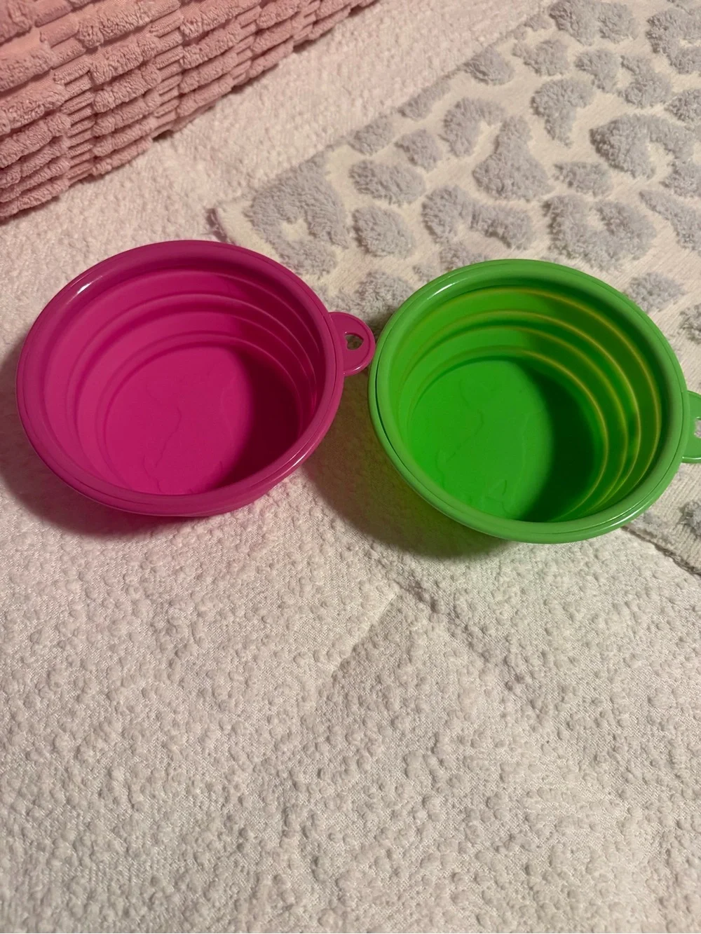 Collapsible Silicone Dog Bowls - Pink & Green
